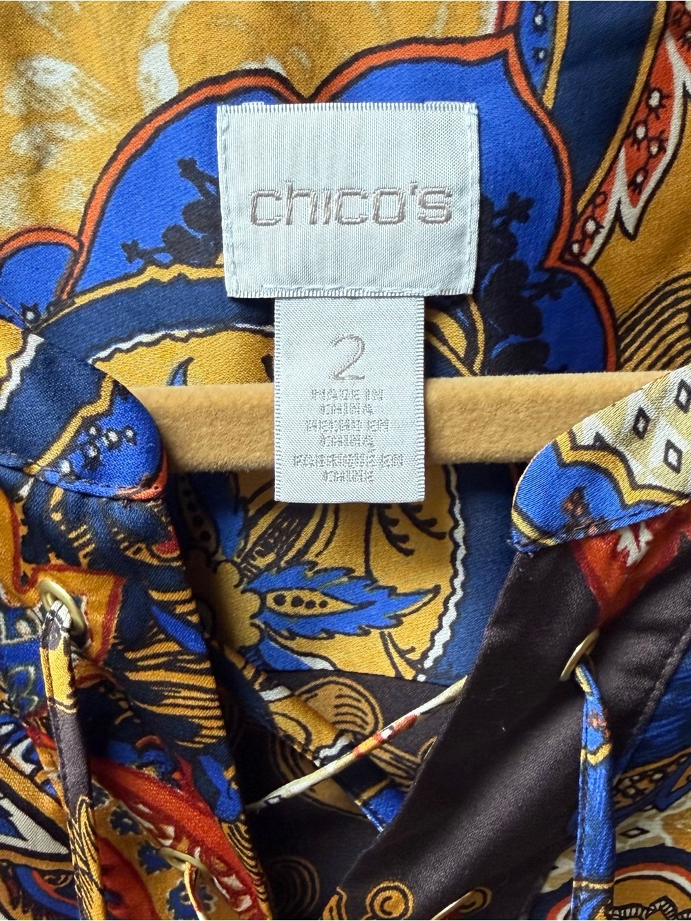 CHICO’S SIZE 2 ( LARGE ) VINTAGE PAISLEY PRINT PEASANT TUNIC TOP - Picture 2 of 11